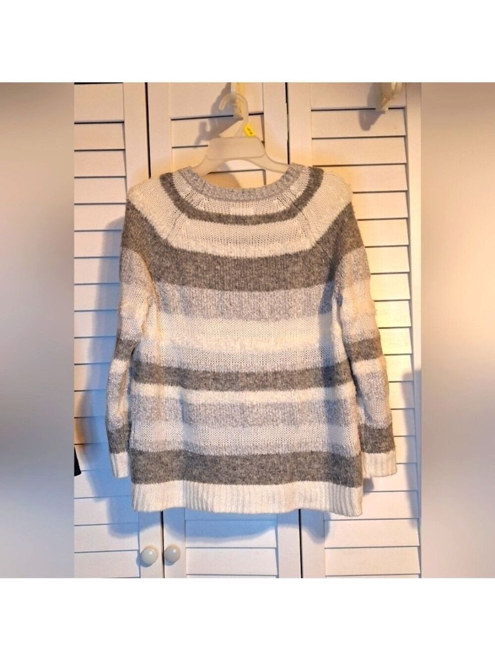 Lou & Grey gray and white striped sweater Sz M EUC.     ptp 20"x 26"L